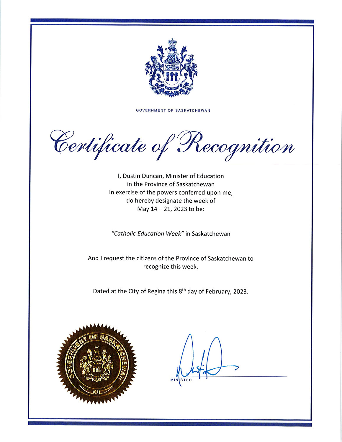 Proclamation-Certificate---Catholic-Education-Week---May-14-21,-2023