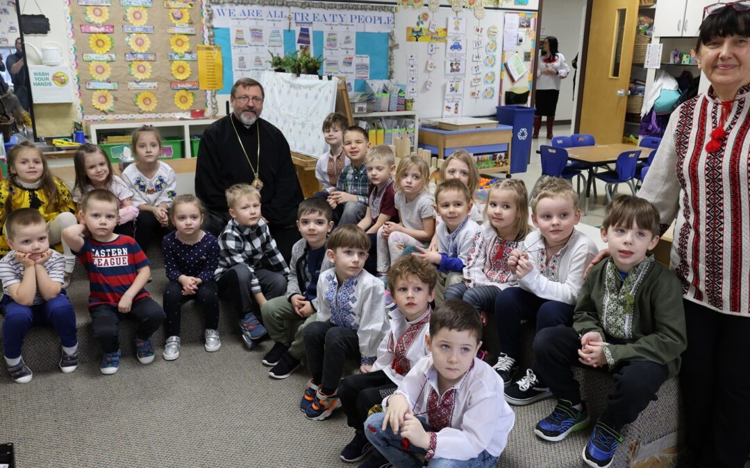 His Beatitude Sviatoslav Visits Bishop Filevich Ukrainian Bilingual School