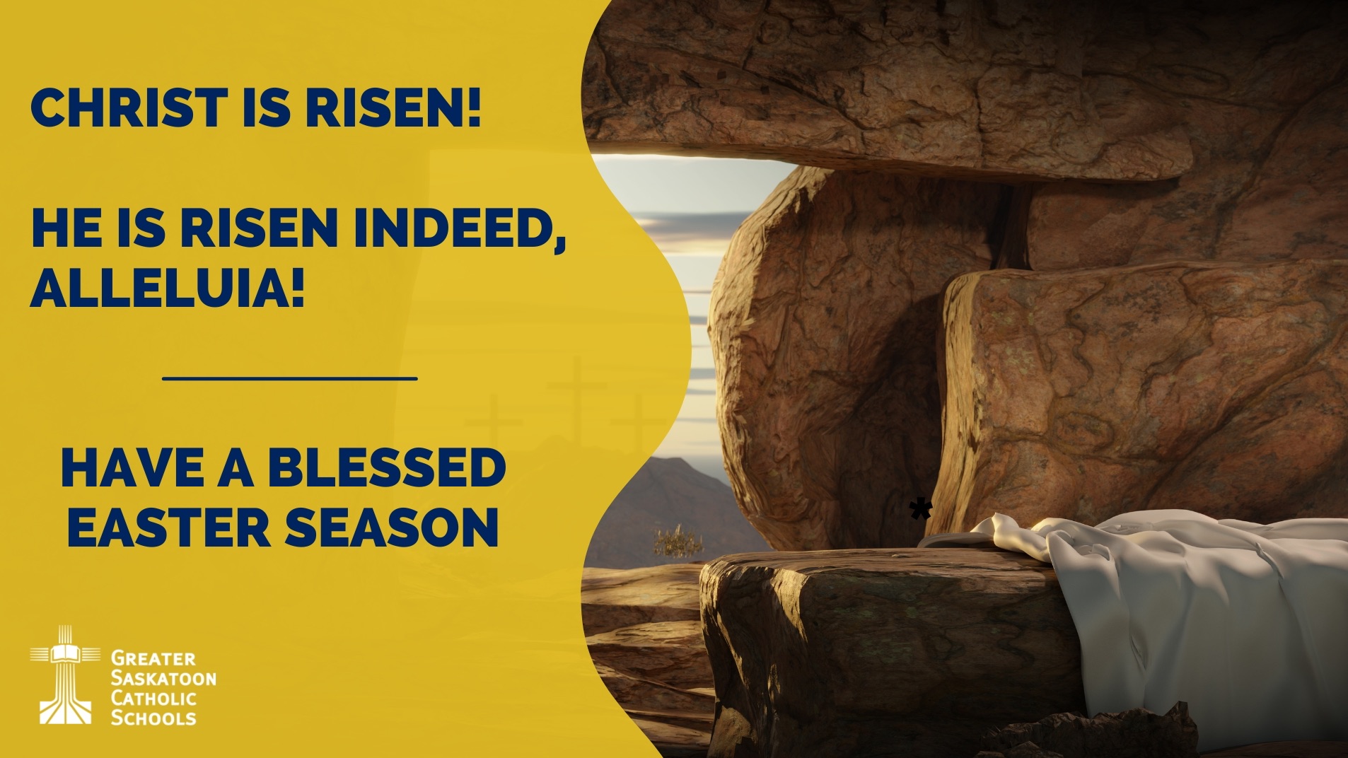 Happy Easter - empty tomb with linen cloths lying there
