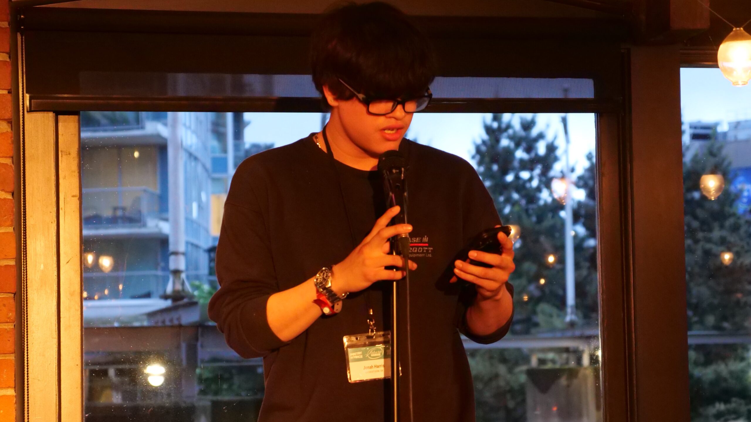 Jonah Harris in Vancouver reciting his award-winning poem, The Weigh of Addiction