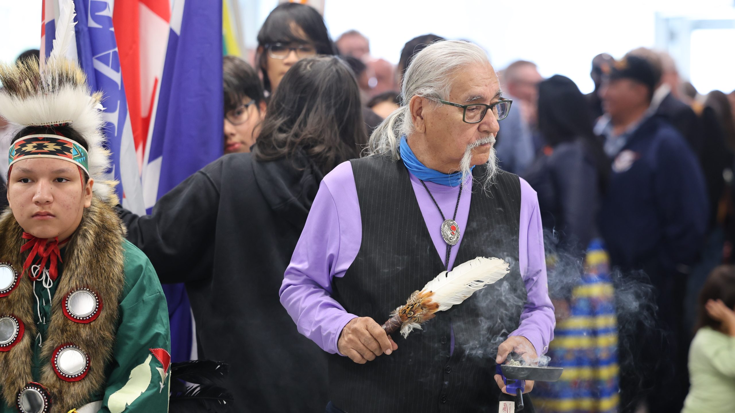 grand entry at awâsisak kâ-nîmîhtocik St. Francis School grand opening