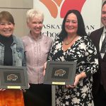 CSBA National Partnership Award presentation (l-r) CUMFI president Shirley Isbister; Lieutenant Governor of Saskatchewan Her Honour the Honourable Bernadette McIntyre; GSCS board chair Diane Boyko, CSBA president Alan Campbell