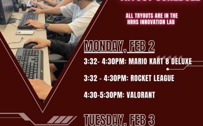 ESPORTS IS BACK!!!
Tryouts for all HRHS grade 8-12 students are Mon Feb 2 & T